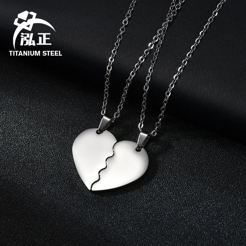Wholesale Stainless Steel Double Half Heart Puzzle Couple Necklace